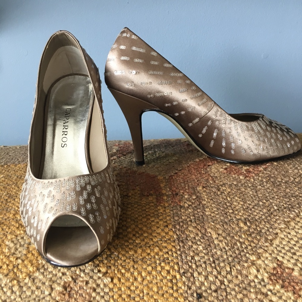 Caparros Stencil silk peep toe heels